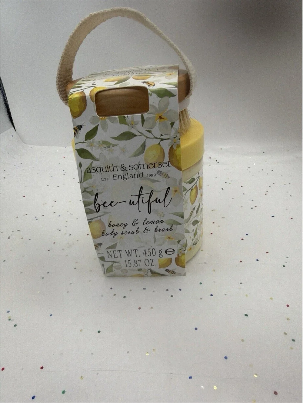 NEW Asquith & Somerset Bee-utiful Honey Lemon Body Scrub & Brush Set 15.87oz